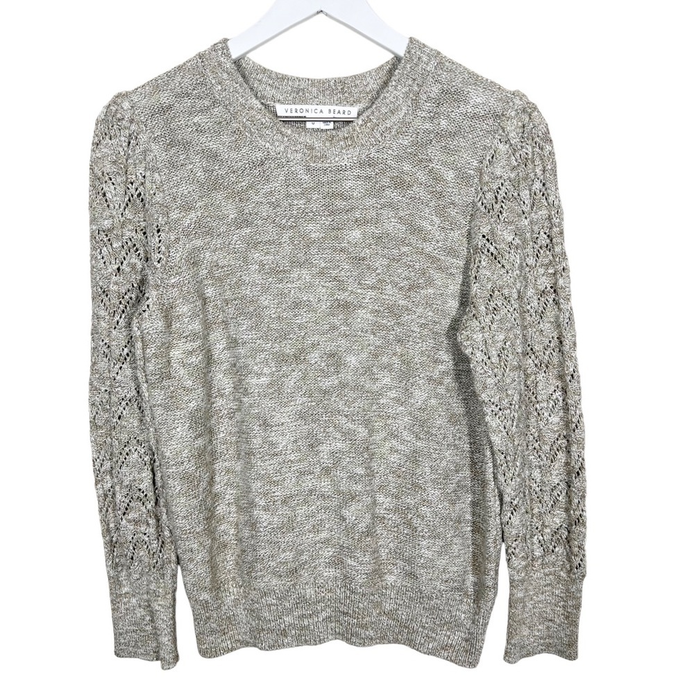 Veronica Beard Marled Pointelle Sleeve Long Sleeve Cotton Sweater Size Medium